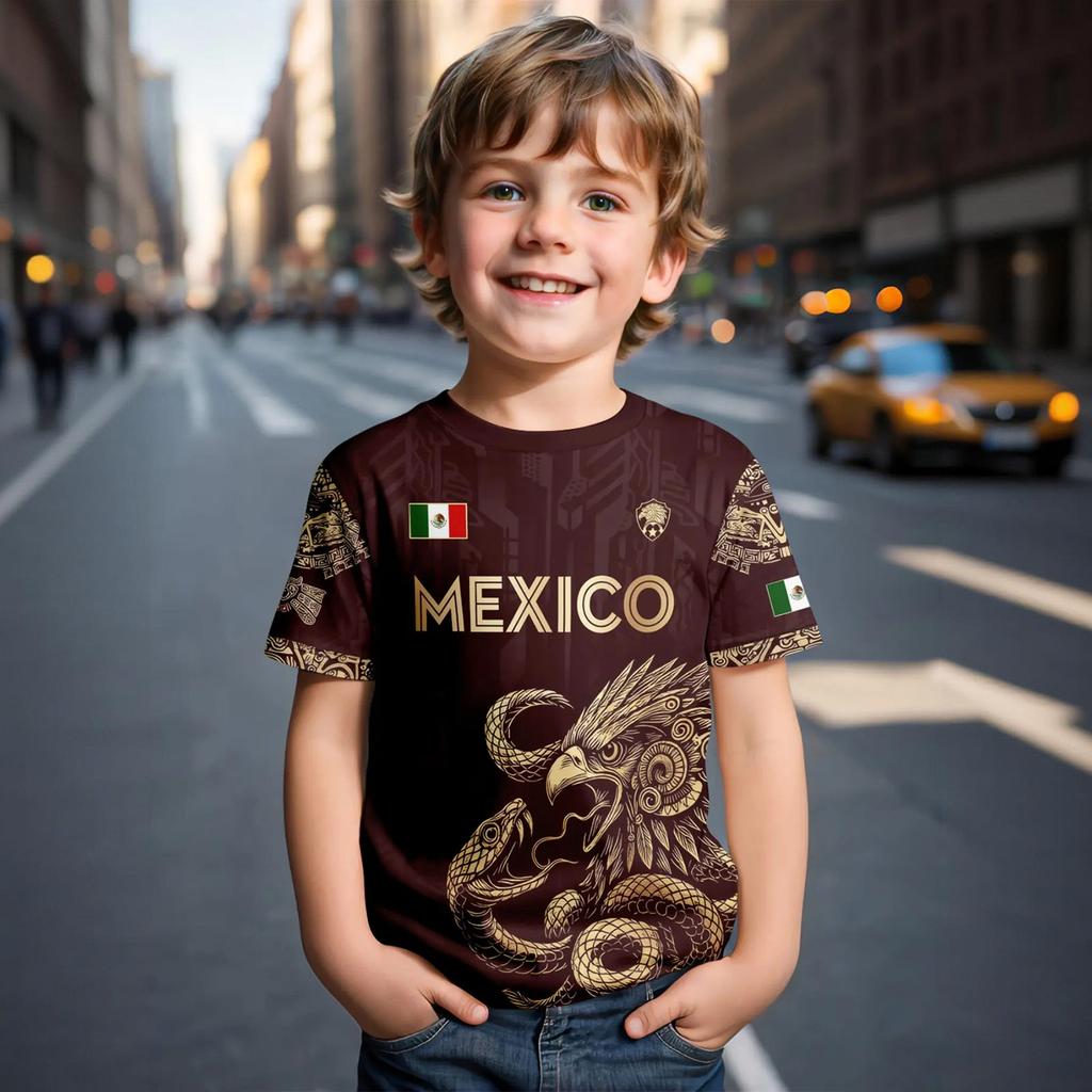 Kids Casual Short Sleeve T Shirt Mexico Themed Letter Print Lightweight Comfortable Summer Top for Boys and Girls