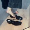 Foreign Style Version~ Square Head Rhinestone Cover Toe Temperament Thick-bottomed Cool Slippers, Wearing French One-word with Silver Wedge Heels Slip