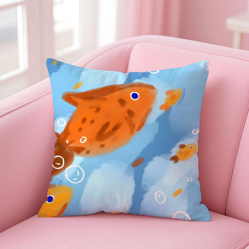 Cute and Childlike fishes Cushion Cover Pillow Case Soft Skin Friendly Fabric Concealed Zipper