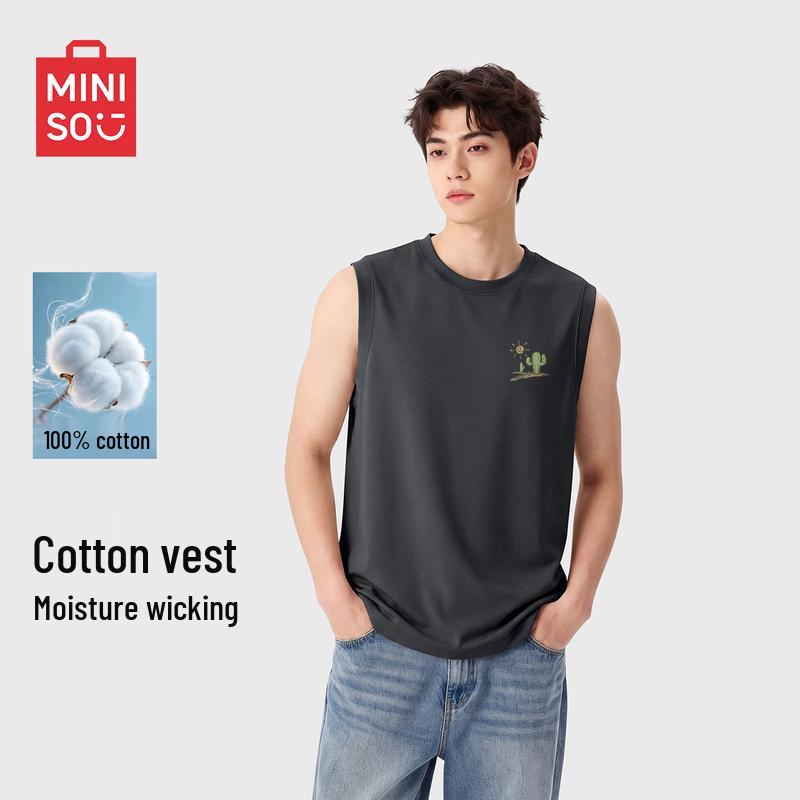MINISO Мужская повседневная майка из чистого хлопка без рукавов