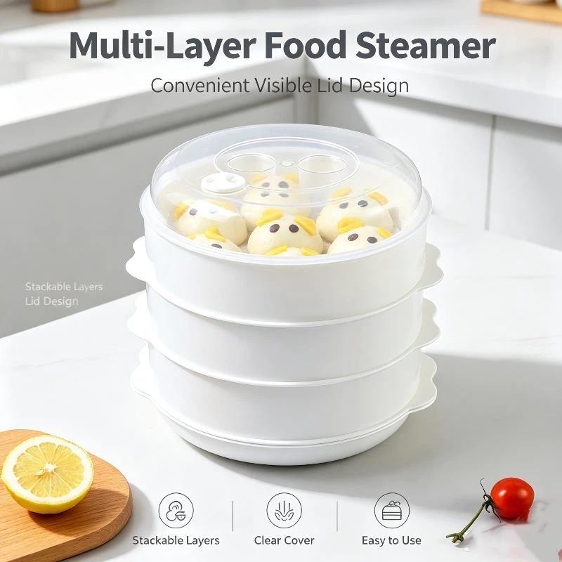 Food Grade Multifunctional Microwave Vegetable Steamer Reinforced Heat-Proof for Kitchen Dorm Quick Healthy Meal Cooking