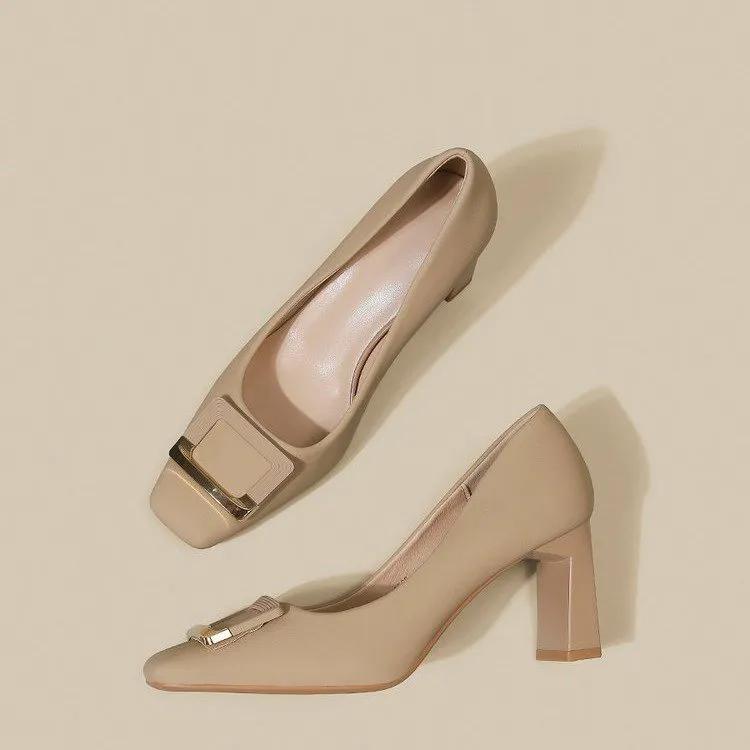 Женская обувь классическая круглая носочная коричневая кожаная без шнуровки квадратный каблук туфли женские крутые комфорт рабочие туфли ab693