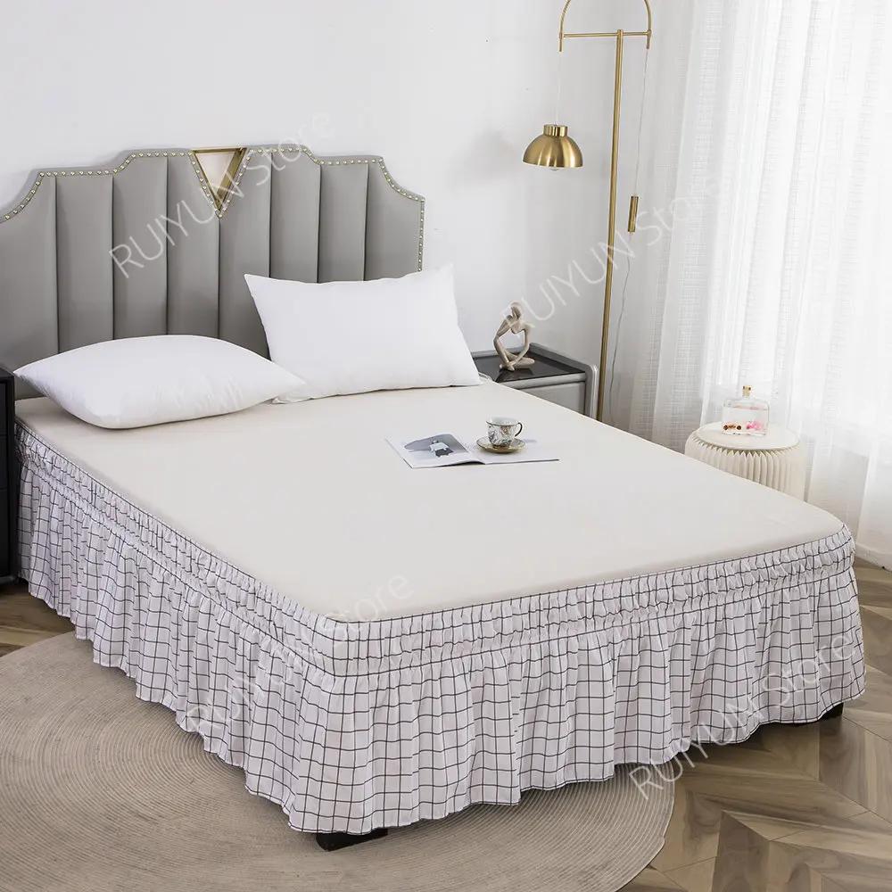 Home Plaid Bed Skirt Without Surface Elastic Band Bed Skirt Wrap Around Ruffled Bed Skirt Couvre Lit Twin /Full/ Queen/ King