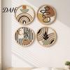 Decorative Wall Gallery Kit 4Pcs Boho Wooden Art , 2D Flat Round Hanging Signs, Modern Geometric Pieces Wood Decor, Bohemian Plaques for Living