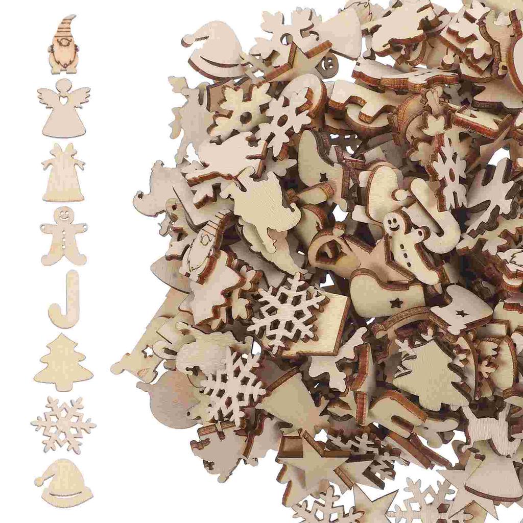 300 шт. Рождественские деревянные щепки, ломтики, деревянные вырезки, многоцелевые незаконченные поделки, аксессуары для елки своими руками