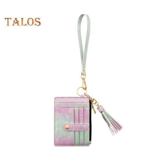 Брелок на запястье с блокировкой RFID и 6 отделениями для карт, браслет с кисточками и бусинами, брелок из искусственной кожи