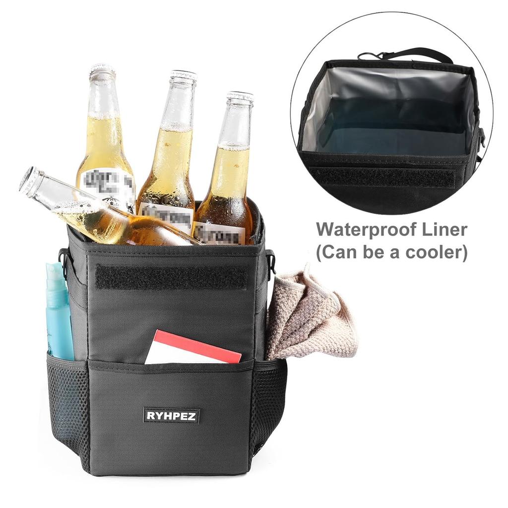 Ryhpez Car Trash Can With Lid - Leakproof Trash Bin Car Garbage Can, Collapsible Automotive Truck Organizer And Storage Bag Car Accessories For Women