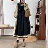 Винтажное Французское Свободное Повседневное Платье Двухкомпонентное Складки Весна Хлопковые Вставки Универсальное Женское Платье