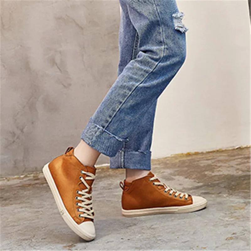 Fashion Women Genuine Leather Sneakers Spring High-top Casual Shoes Autumn First Layer Cowhide Ladies High Top Vulcanized Shoes Sneakers