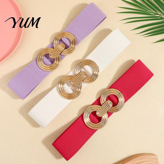 Women Waist Accessories for Date Parties 75cm Women's Elastic Belt, Wide Stretch Fashionable Belt with Stretchy Cinchers Geometric Metal Buckle, Dress