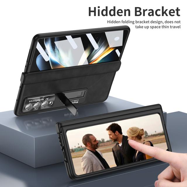 Кожаный чехол с полной защитой и подставкой для Samsung Galaxy Z Fold4 Fold 3 Fold3 Fold 4 5g Zfold4, чехлы из закаленного стекла
