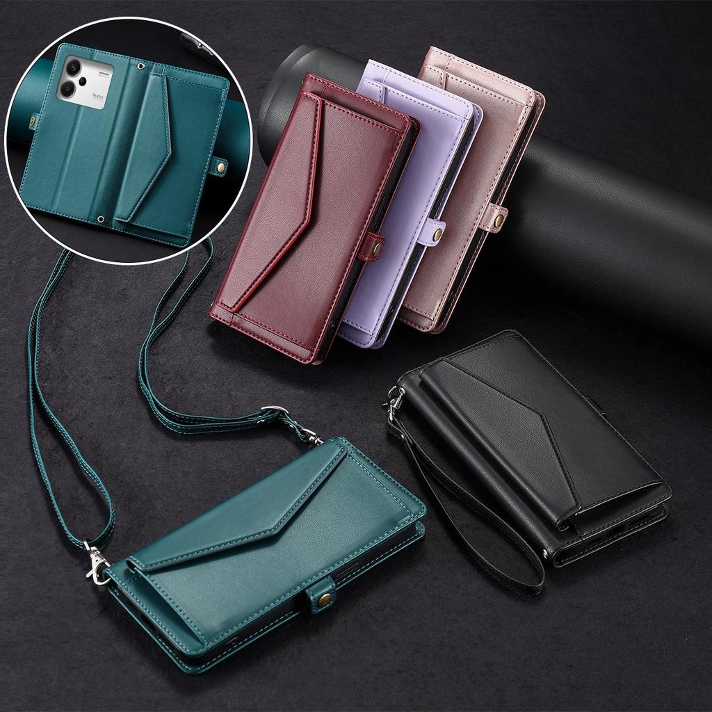 Чехол-книжка для Xiaomi Redmi Note 13 Pro+ 5G, стиль конверт, кошелек из ПУ-кожи, чехол для телефона с ремешком через плечо