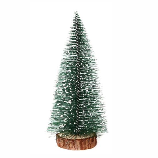 Mini Christmas Trees Snow Frost Flocked Bottle Brush Tree with Wooden Base Small Artificial