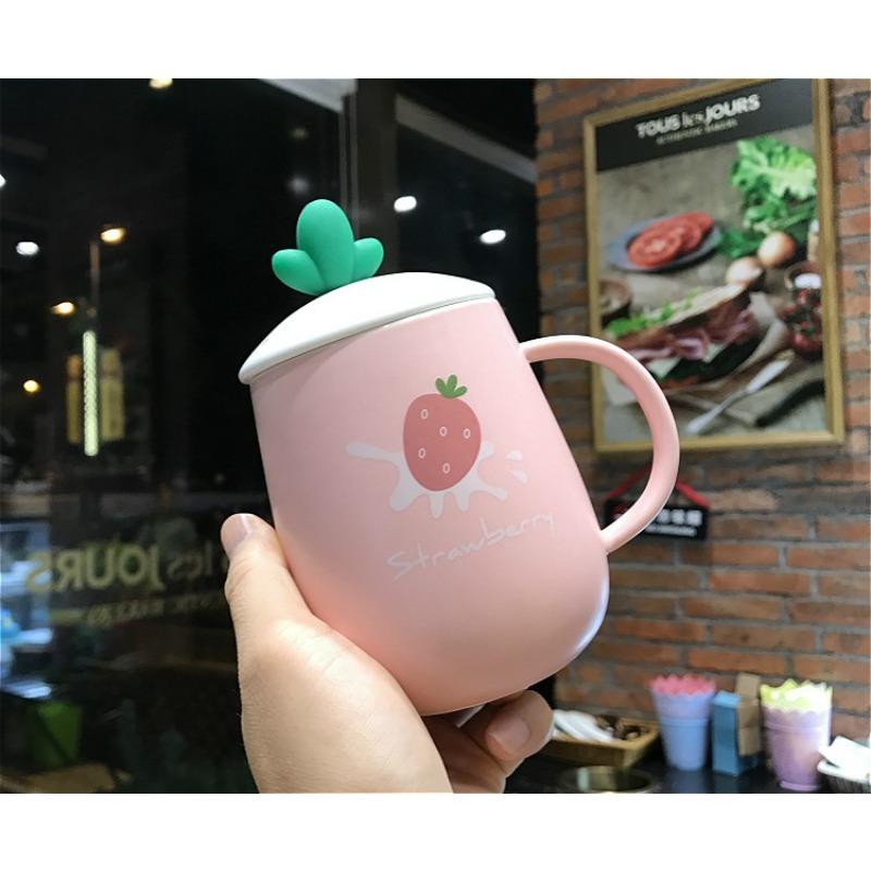 Gift Strawberry Cute Water Cup Super Cute Ceramic Cup with Lid and Spoon Korean Girl Student Mug Office