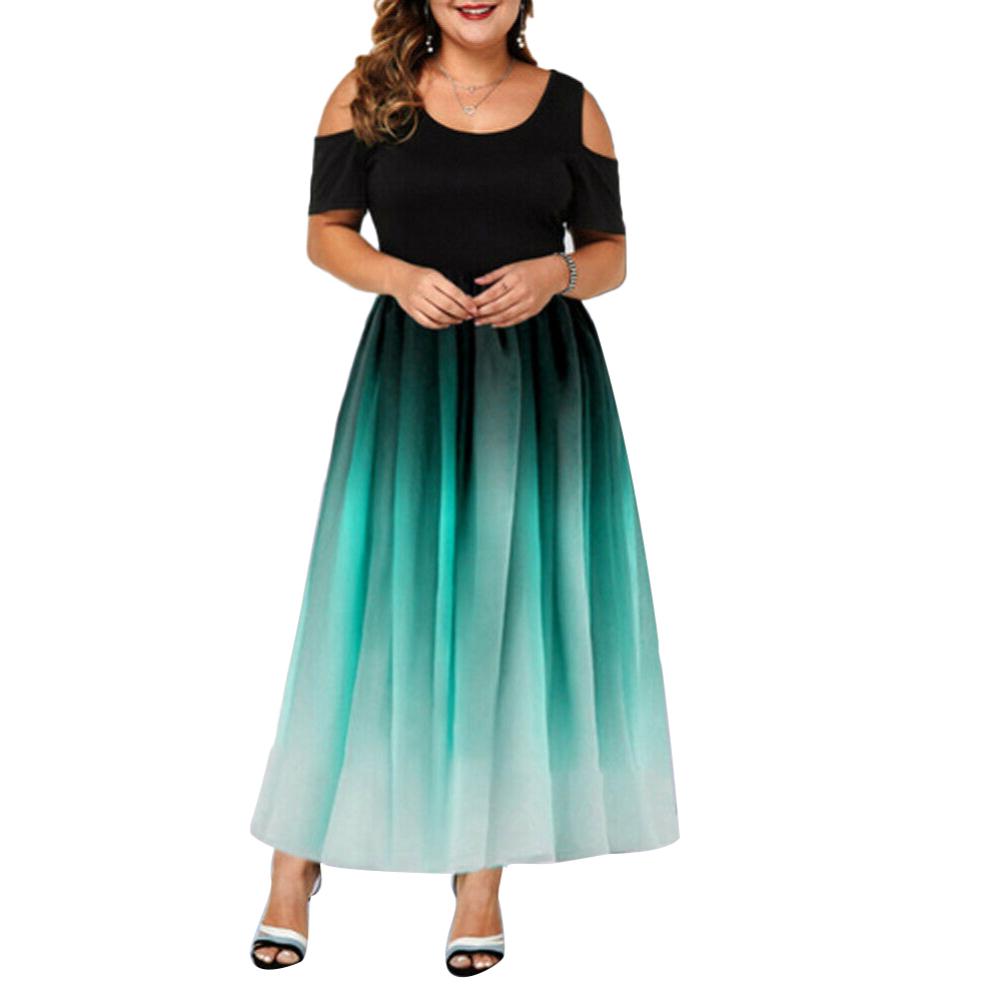 (L-6 XL) Женское элегантное градиентное платье больших размеров с коротким рукавом, тонкое вечернее платье макси, вечернее коктейльное вечернее платье
