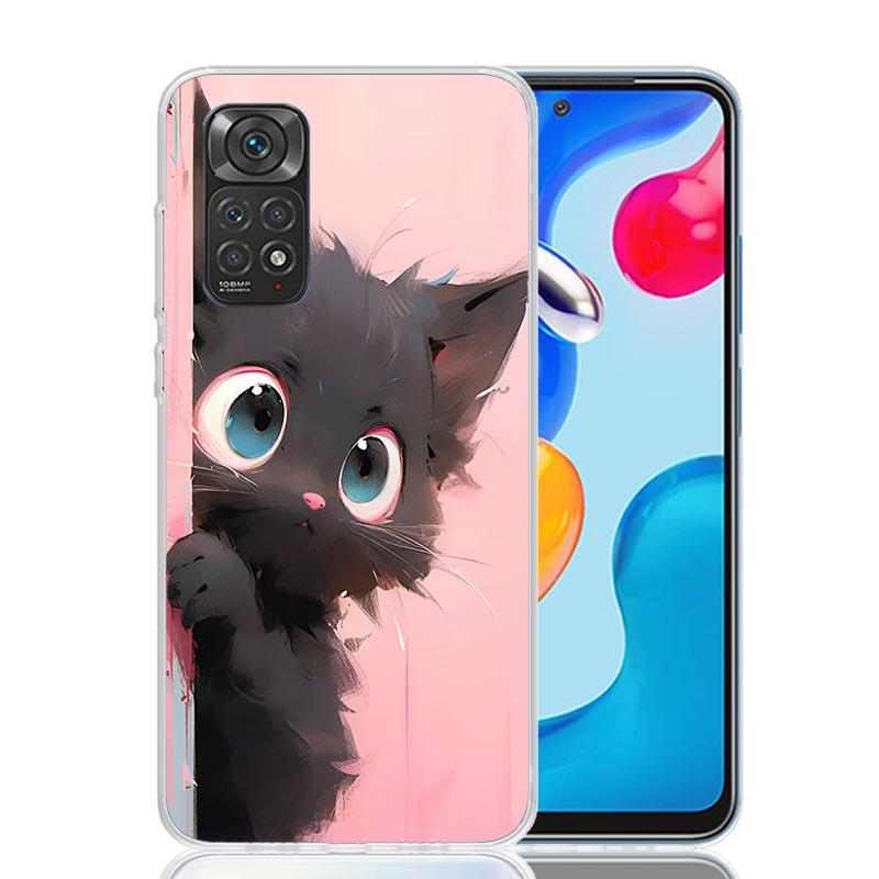 Аниме Милый Черный Кот Мяу Чехол Для Телефона Для Xiaomi Redmi Note 15 14 13 12S 12 Pro Plus 11S 11E 11 11T 10S 10 Арт Мягкий Чехол С Рисунком