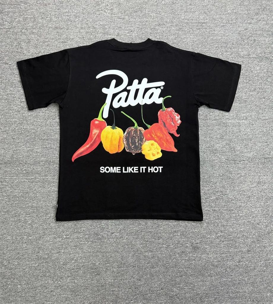 Patta Мужская Женская Оверсайз Футболка с Принтом Чили Черно-Белая Топы Футболка