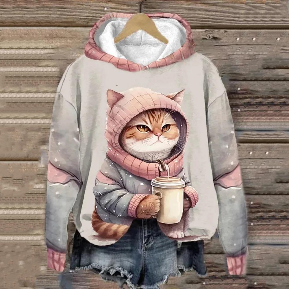 Женские толстовки с капюшоном Смешные кавайные кошки животные принтованные толстовки для мужчин Толстовки женская одежда повседневные длинные рукава унисекс пуловеры