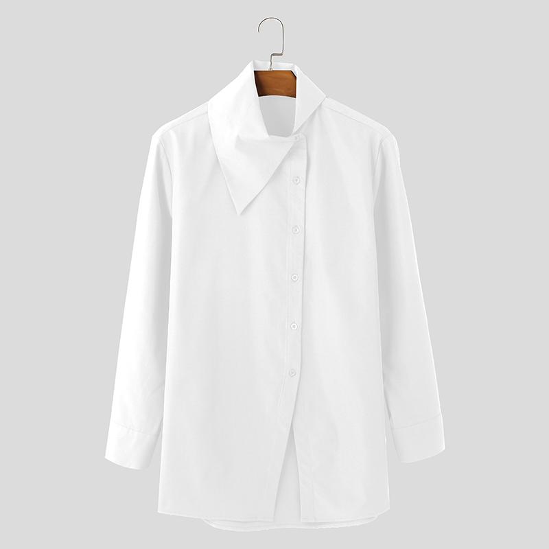 INCERUN Plus Size Men Irregular Neck Long Sleeve Oblique Buttons Splits Casual Shirts