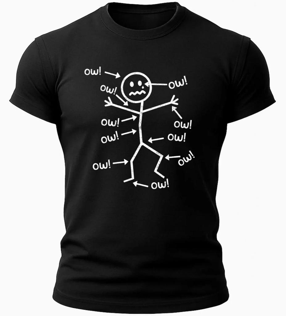Funny Stick Figure “Ow” T- Shirt – Sarcastic Pain Humor Graphic Tee