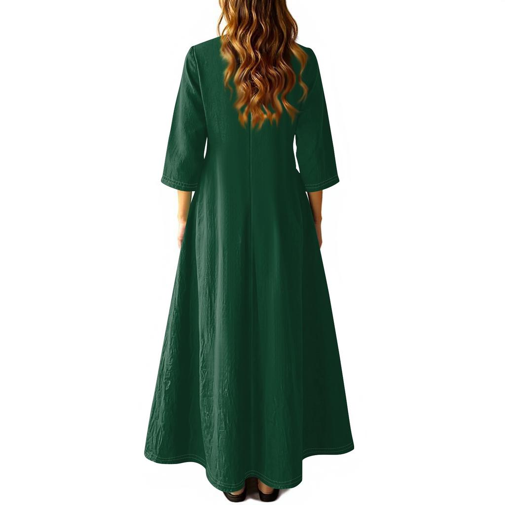 Женское ретро этническое льняное платье макси без рукавов с V-образным вырезом, вышитое лентами