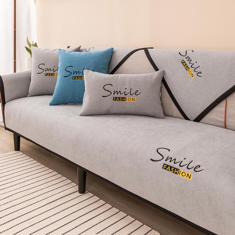 Чехлы для диванов, полотенец, чехлы для гостиной, чехлы для диванов с вышивкой в виде улыбки и букв, 1/2/3/4-местные чехлы для диванов, чехлы для диванов из синели