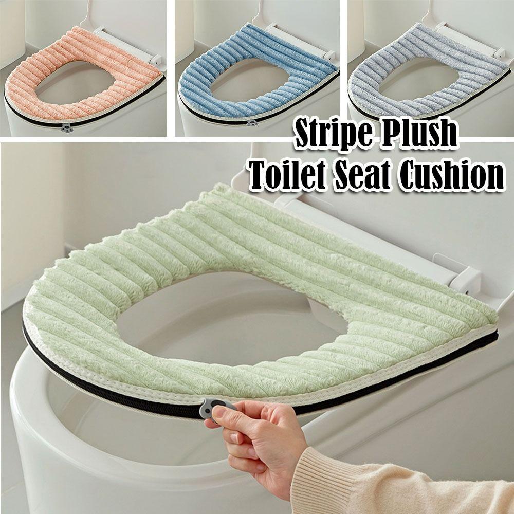 Double-sided Toilet Seat Cushion Stripe Plush Toilet Seat Pad Household Four Seasons