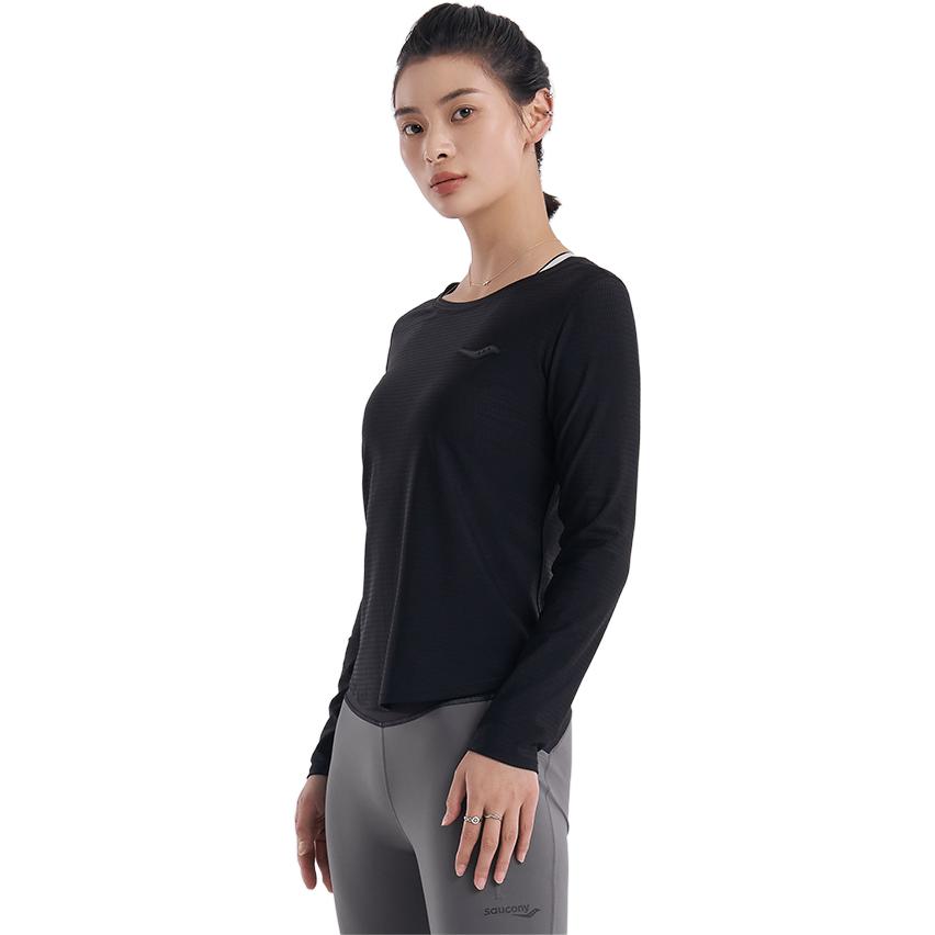SAUCONY Comfortable Casual Sports Long Sleeve Knit Top Women Tops Black SC1220059-2