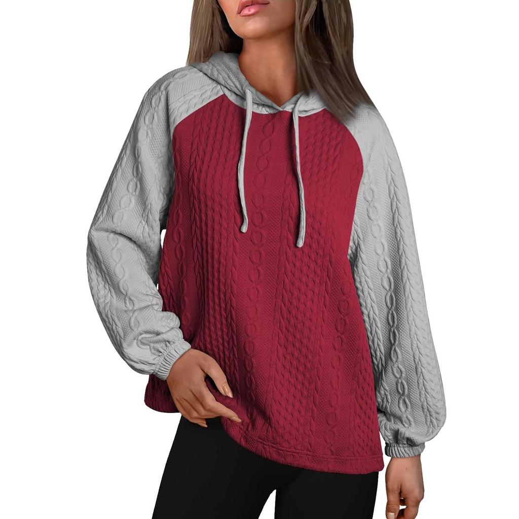 Женская модная толстовка с капюшоном и завязками, с длинными рукавами, контрастная повседневная толстовка