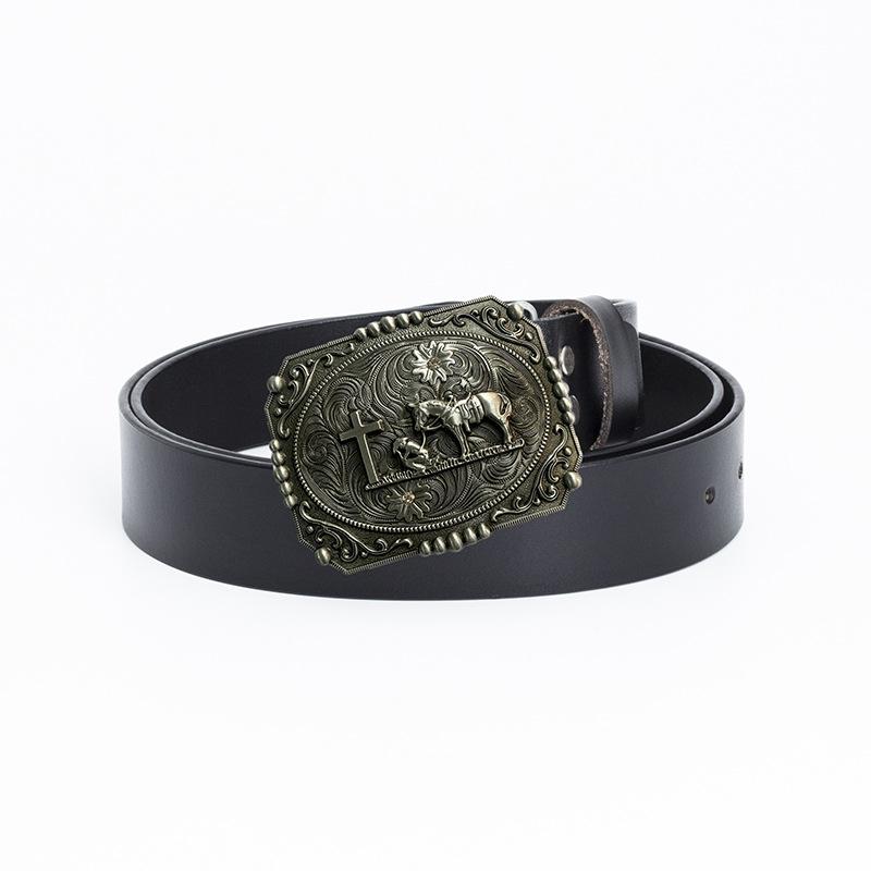 Ремень Western Cowboy Horse Cross из цельной коровьей кожи в винтажном стиле
