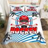 Ice Hockey Duvet Cover Helmet Skates Comforter Cover Winter Ice Sports Games Bedding Set for Boys Puck Hockey Player Quilt Cover