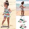 Charming 2pcs Girls Ruffle Floral Bikinis Set Featuring Adorable Flamingo Design