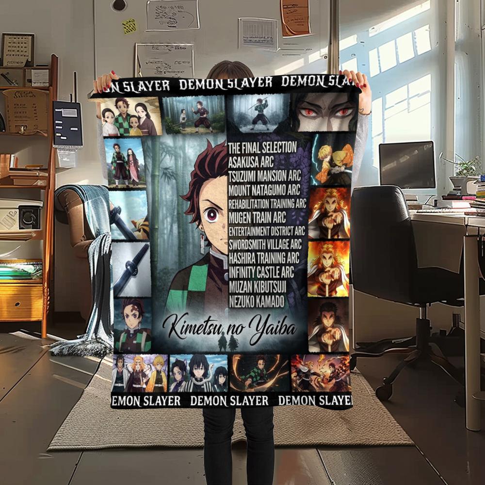 1PC Demon Slayer Kimetsu No Yaiba Patterned Flannel Blanket Suitable For All Seasons For Home Decor Warmth And Comfort Gifts Holiday Present