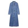 Spring Women's Denim Lapel Long Sleeve Dress