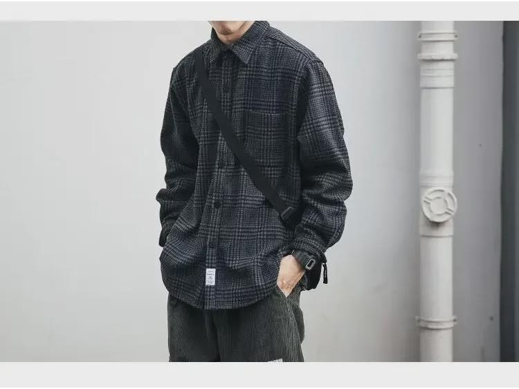 Мужская рубашка в японском стиле в ретро-стиле — с длинным рукавом, модная, свободного кроя, повседневная куртка на весну и осень