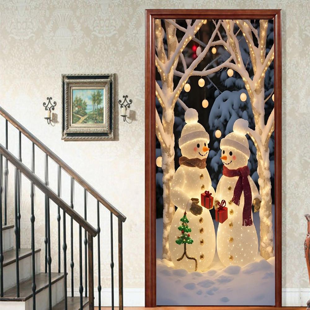 Рождественский Дед Мороз ПВХ Самоклеящаяся Водонепроницаемая Наклейка на Дверь Современная Имитация Фреска Обои Гостиная Кабинет Домашний Декор Искусство Постер на Дверь