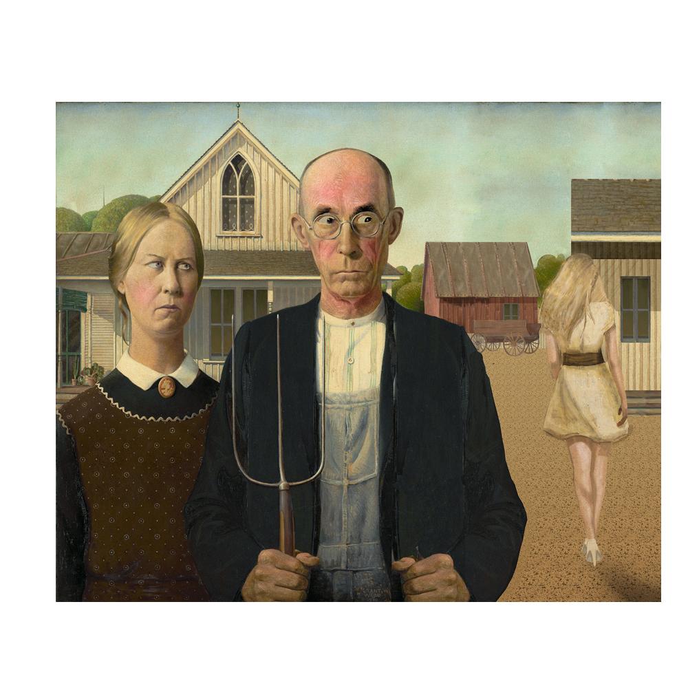 Vintage Portrait Poster American Gothic Art Print Canvas Painting Funny Design Wall Art Abstract Pictures for Gallery Home Decor
