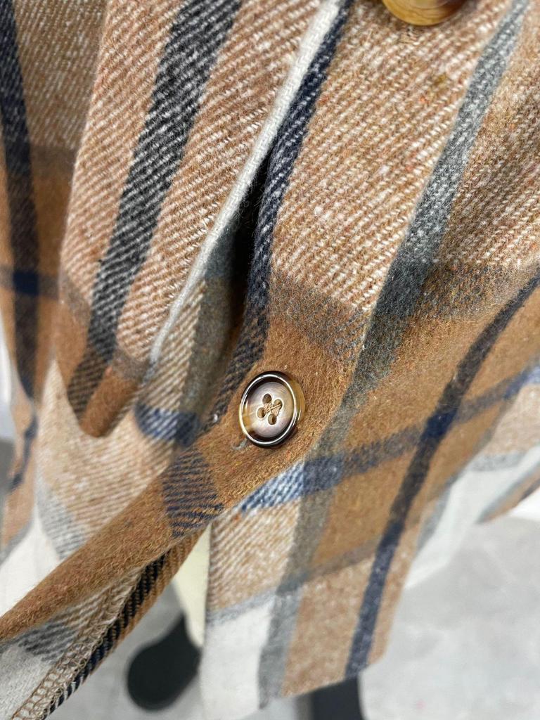 European American Plaid Long-Sleeve Dress with Tie Waist A-Line Skirt for Autumn/Winter Commuting.