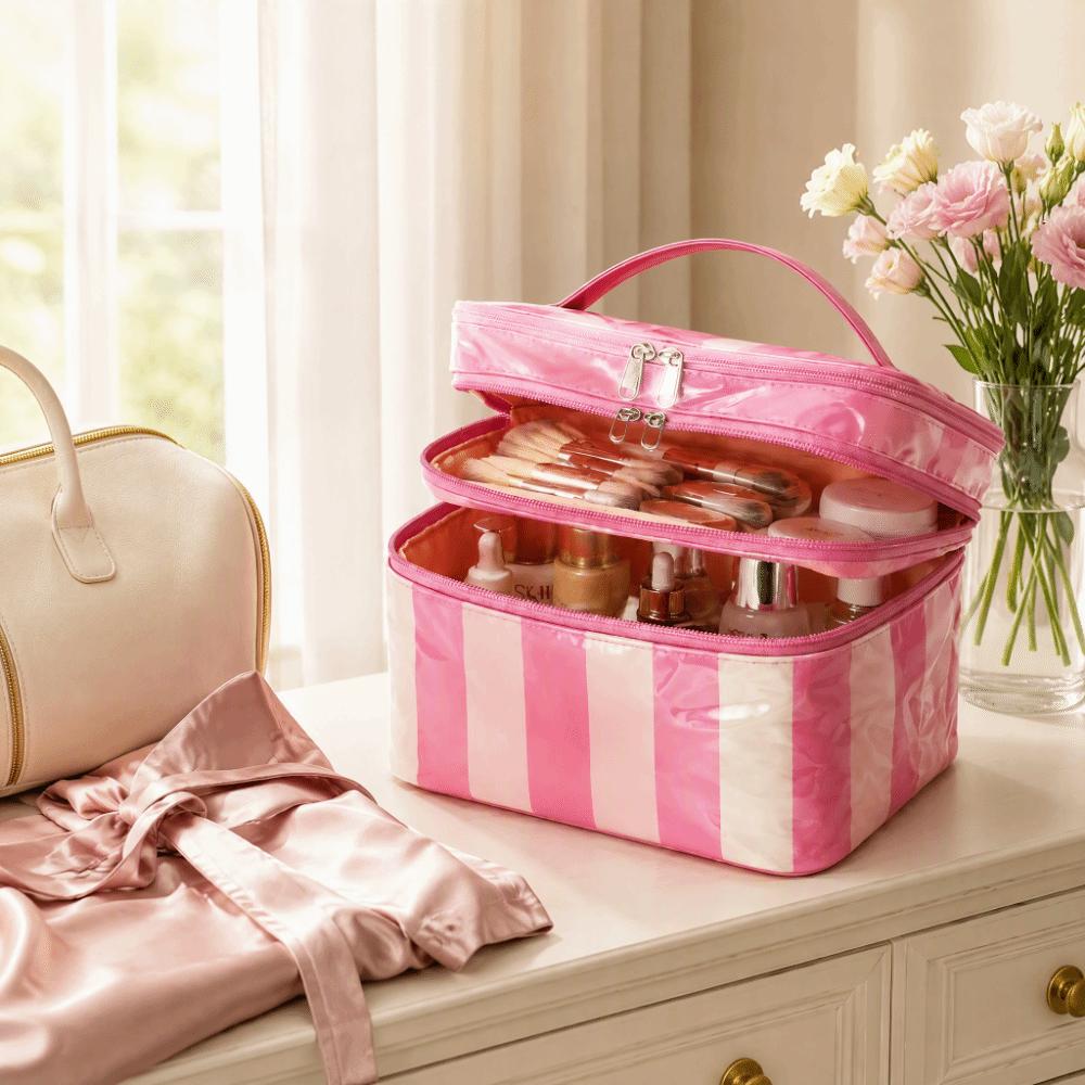 PVC Cosmetic Bag Double Layer Travel Pouch Portable Storage Bag Daily Use