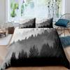 Smoky Mountain King Queen Duvet Cover Grey Fog Pine Trees Bedding Set Retro Natural Scenery Art 2/3pcs Polyester Quilt Cover