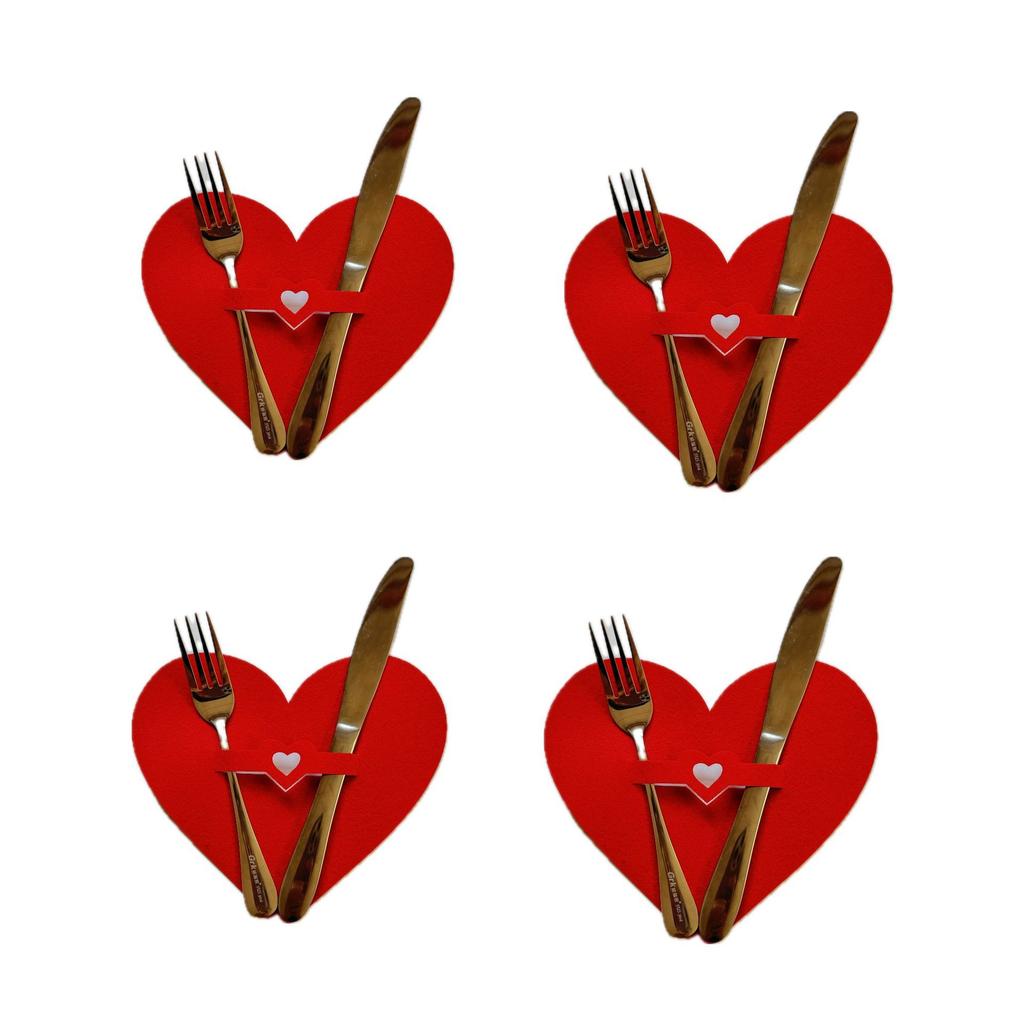 Valentine's Day Themed Heart-shaped Cutlery Placemats, Dining Table Decorations