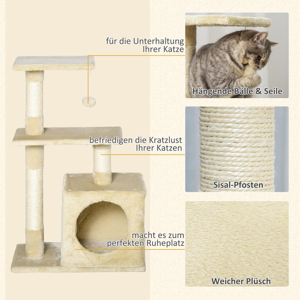 Cat Tree with Sisal Cat Tree Climbing Tree Cat Furniture Scratching Board with Soft Plush Cat Toy Sturdy E1-Class Chipboard Beige 50 x 30 x 81.5 cm