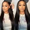 Lace Front Wig Long Straight Black Synthetic Hairpiece With Adjustable Bangs Women Natural Look