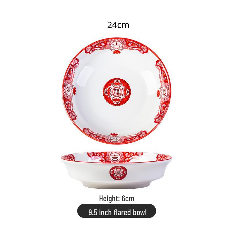 Retro Ceramic Soup & Noodle Bowl Set: Stir-fried Pork Bowl, Good Luck Stir-fry Plate, Snack Plate, Kitchen Utensils