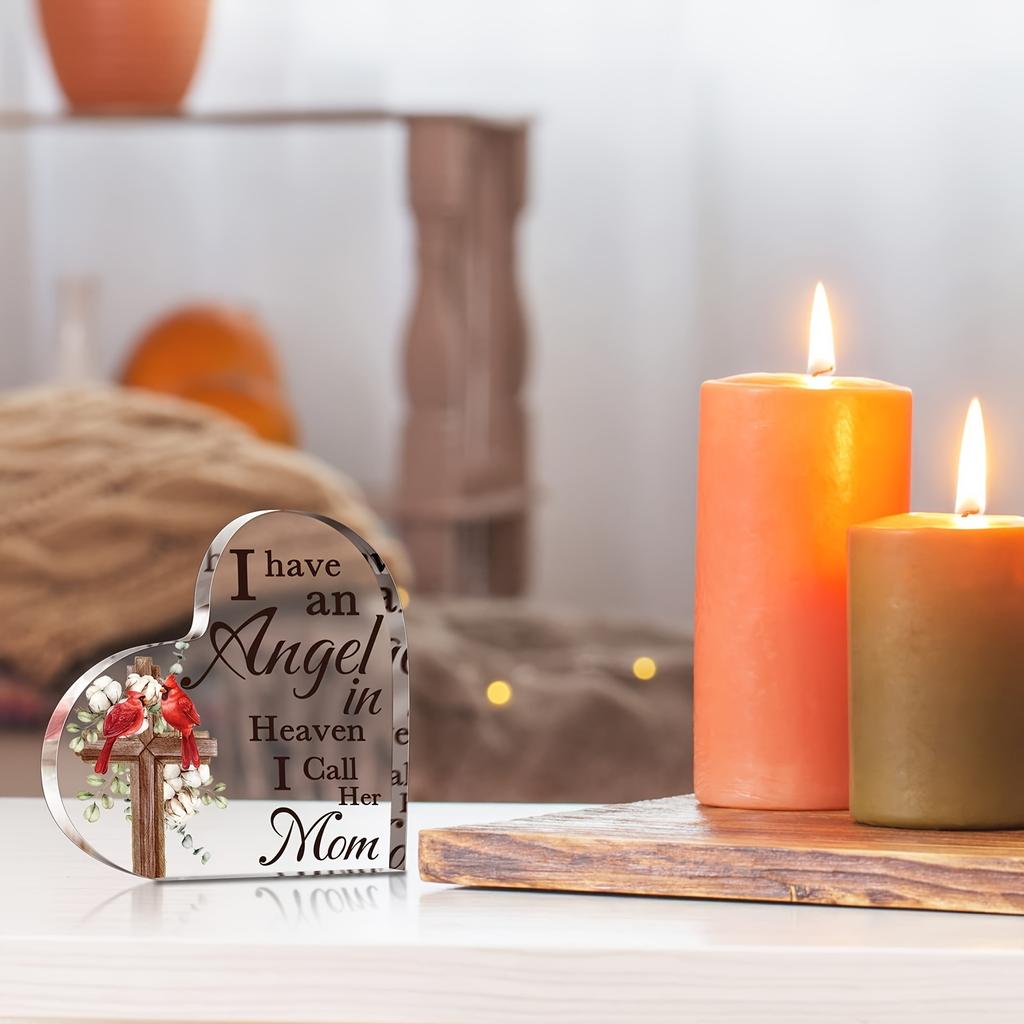 1pc Memorial Cardinal Gift Compassion in Heaven Bereavement Gift Commemorating The Loss of Mom Acrylic Decorative Plaque- Acrylic Desktop Ornament 