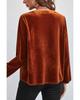 Azura Exchange Gold Flame Lantern Sleeve Beaded Split V Neck Velvet Top