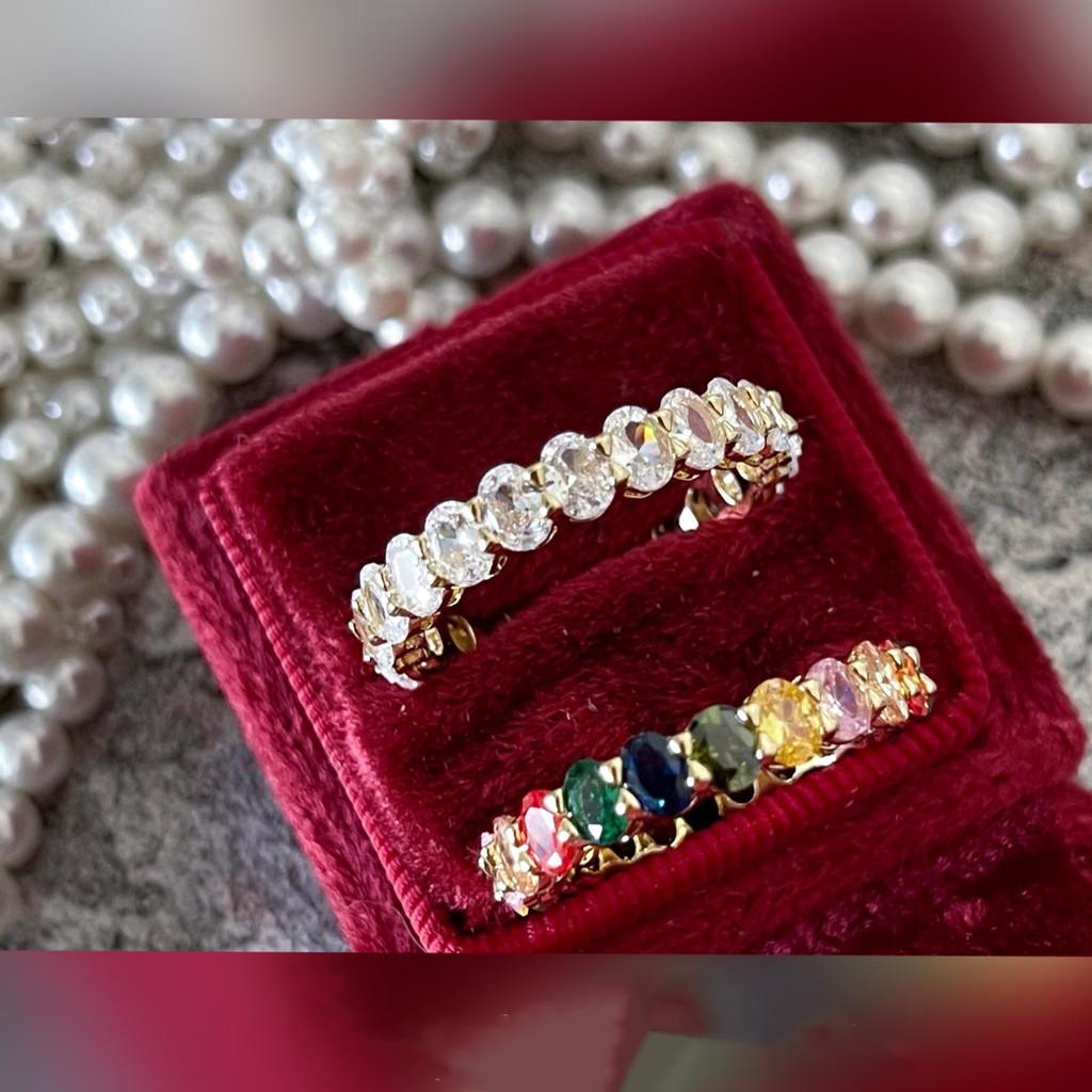 Dazzling Gold Oval Adjustable Ring With Colorful Rainbow Stones For Trendy Women's Summer Style