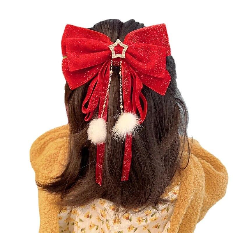 Red Velvet Bows Hair Ribbons Scrunchies for Women Girls Long Elastic Hair Ties Headwears Female Kids Styling Tools