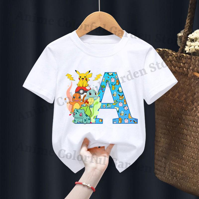Anime Pokemons Tshirts for Children Pikachu Cartoon Letter Printed Shortsleeved Top Boys Girls Summer Fashion Sports Tshirt