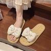 Flat-bottomed Bow Slippers Women's Summer Outer Wear 2025 New High-end Soft Bottom Non-slip Fashionable Versatile One-word Sandals